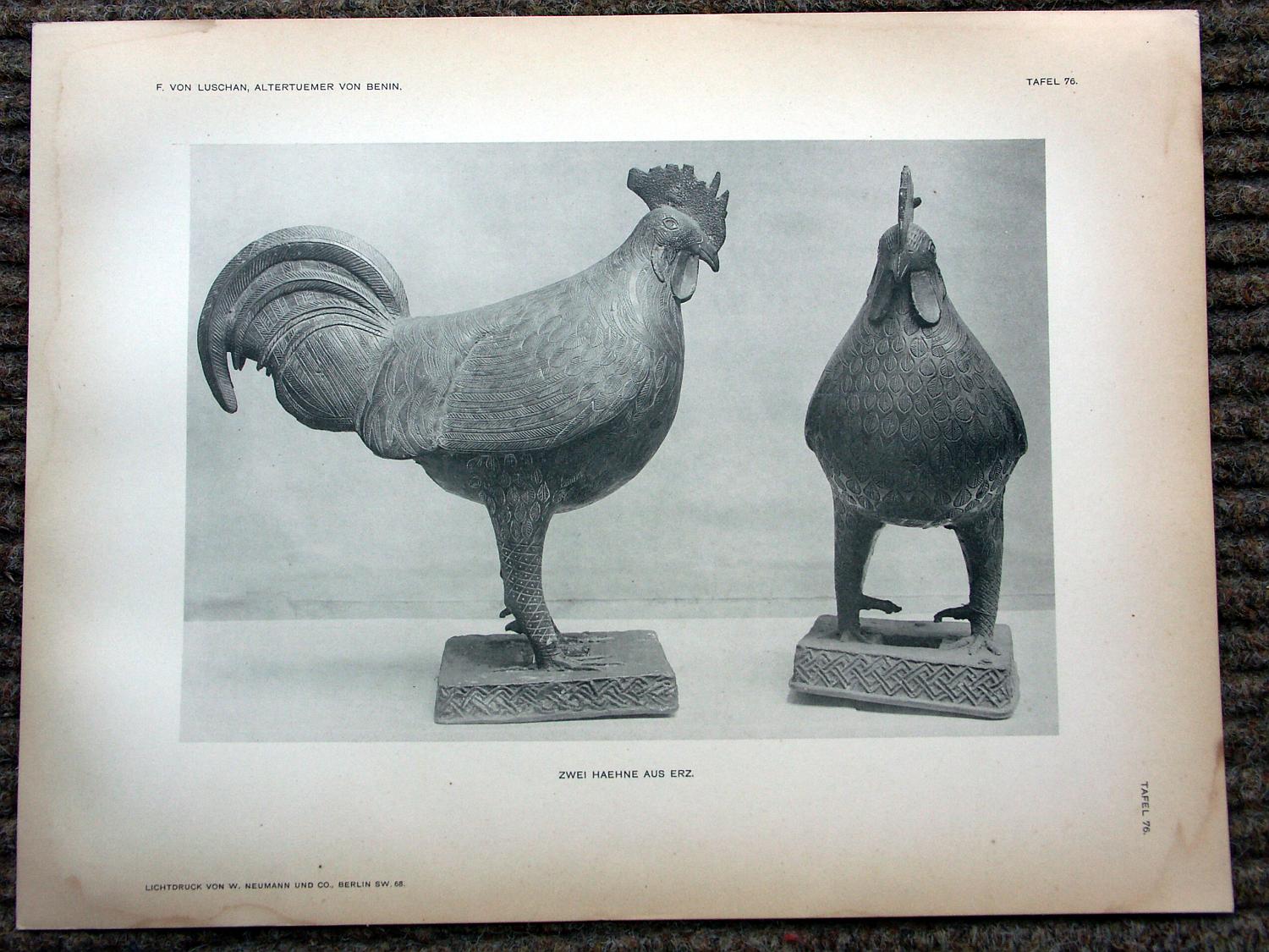 zz-lusc19,tafel 076 benin nigeria,hahn-bronze-figur